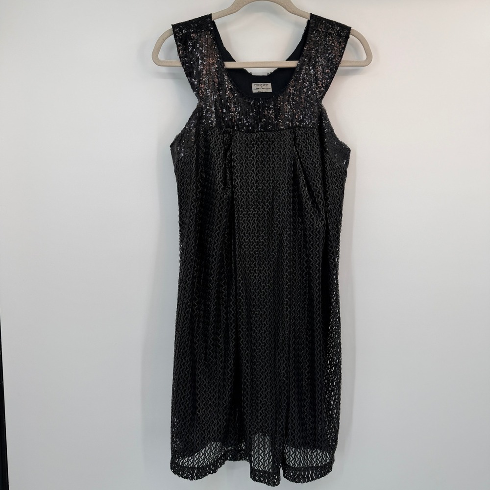 Philosophy di Alberta Ferretti Black Sequin Crochet Shift Dress Italian Designer